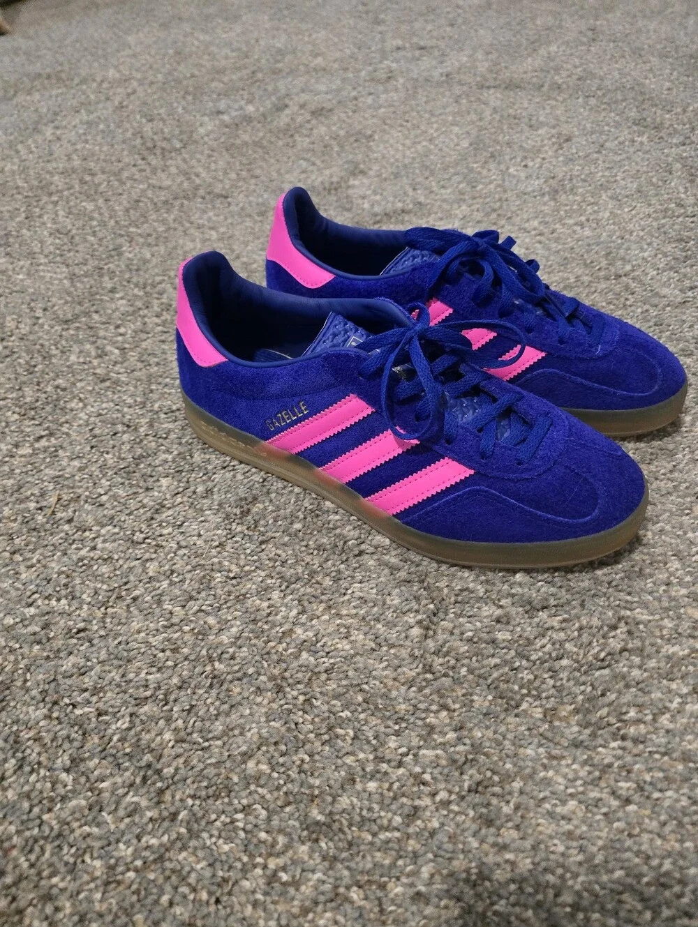 adidas Lucid Blue Suede Gazelle with Lucid Pink Stripes